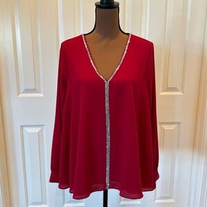 Women’s Karen Cane, red blouse size L with rhinestone accent. Perfect condition.
